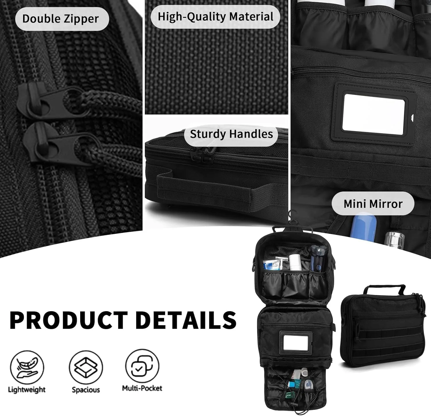 mens toiletry travel bag tactical toiletry bag hanging toiletry bag shower bag travel kit (Black)