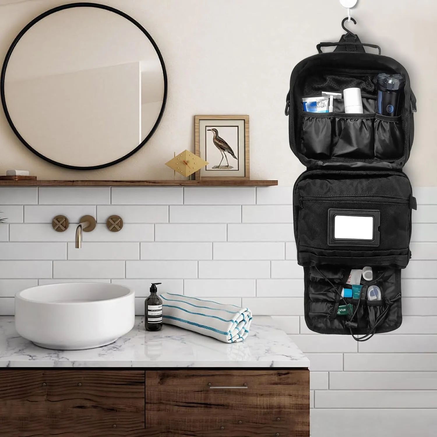 mens toiletry travel bag tactical toiletry bag hanging toiletry bag shower bag travel kit (Black)