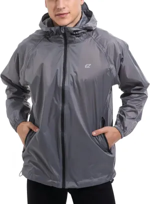 Men's Waterproof Hooded Rain Jacket Running Cycling Hiking Gear Windbreaker Lightweight Packable Raincoat