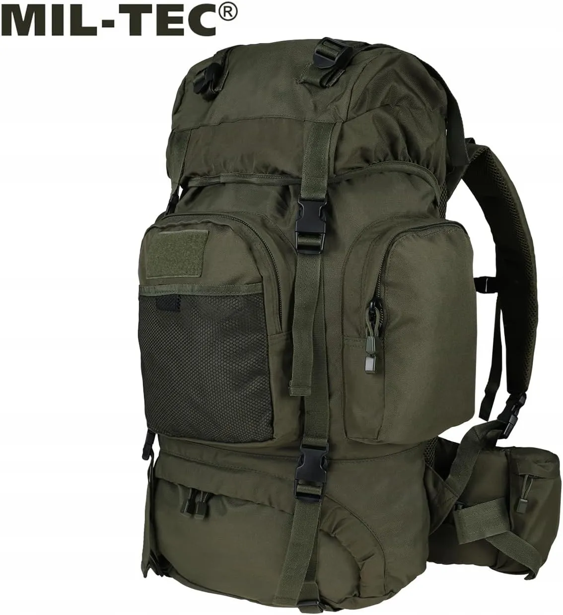 MIL-TEC 55L Tactical Commando Military Army Rucksack Hiking Pack in Black, Olive and Flecktarn Camo (Internal Frame)