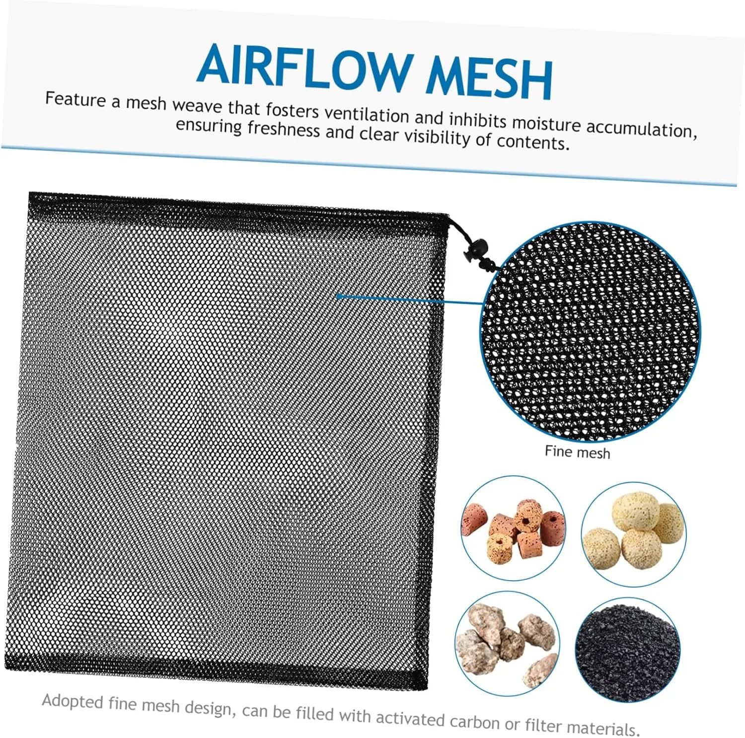 Mipcase 5sets Lightweight Mesh Bags Drawstring Black Net Bag Pond Pump Filter Mesh Laundry Sports Equipment 3pcs*5