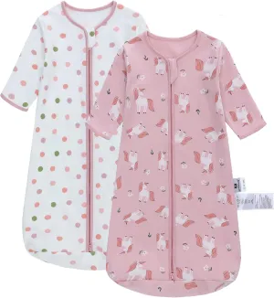 Miracle Baby Long Sleeve Sleep Sack 2 Pack Wearable Blanket Baby 100% Cotton Sleeping Bag for Newborn Infant Toddler