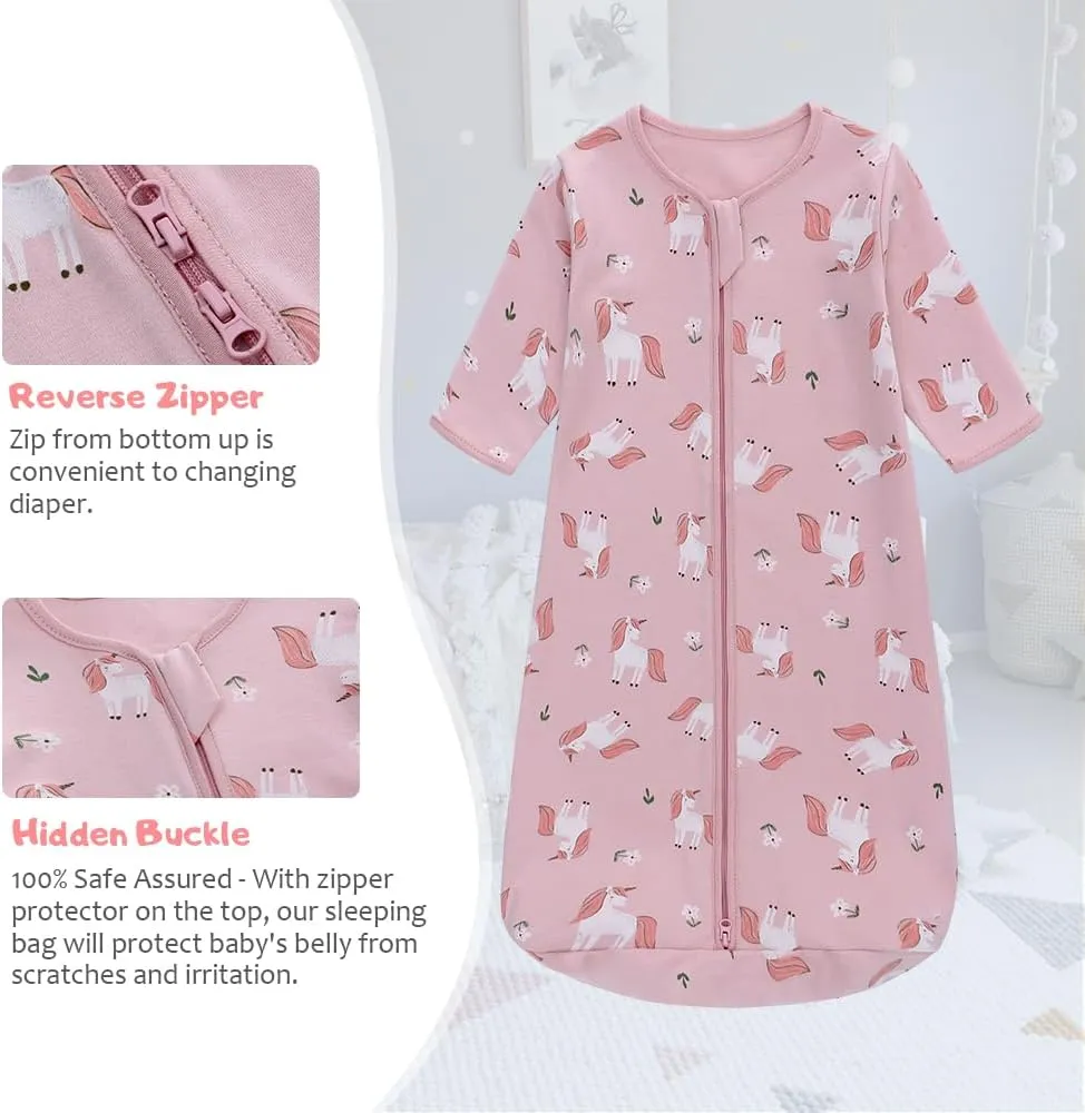 Miracle Baby Long Sleeve Sleep Sack 2 Pack Wearable Blanket Baby 100% Cotton Sleeping Bag for Newborn Infant Toddler