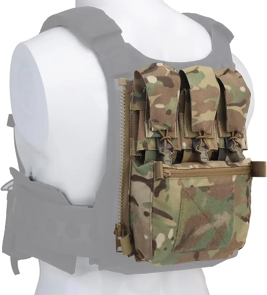 MOLLE Back Panel Banger Zipper on Pouch Triple Mag Holder Tactical Expansion Bag for Hunting Airsoft Vest
