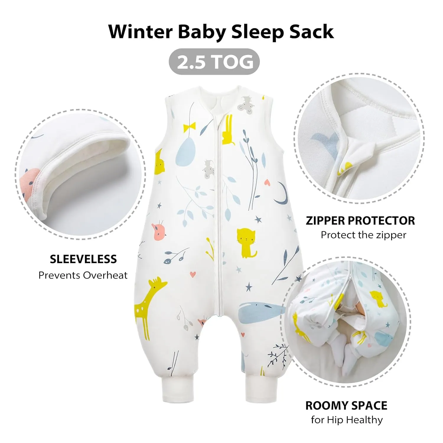 Mosebears Baby Sleep Sack with Feet，Baby Winter Sleep Sack for Toddler Thicken 2.5 TOG (6-18 Months, Baby height 28-34 inches)