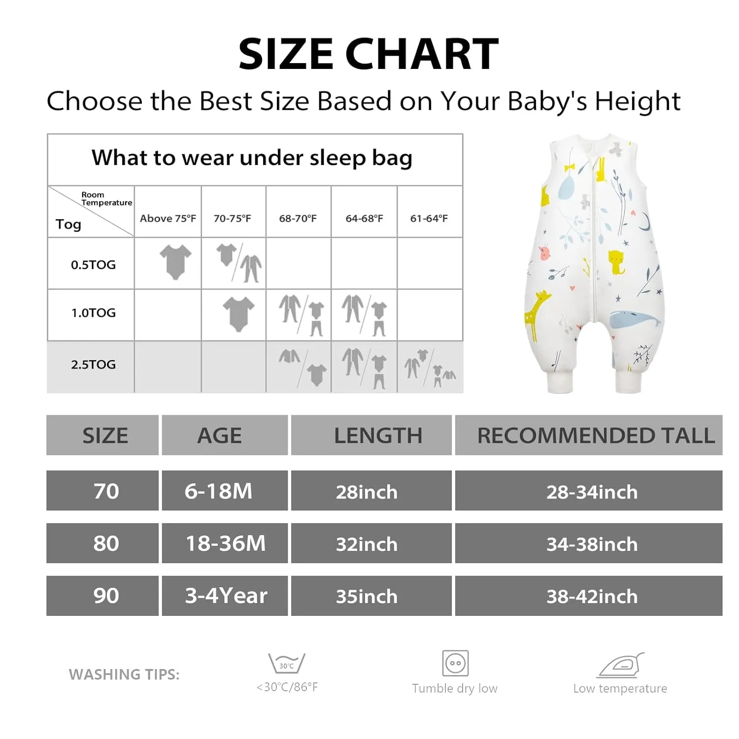 Mosebears Baby Sleep Sack with Feet，Baby Winter Sleep Sack for Toddler Thicken 2.5 TOG (6-18 Months, Baby height 28-34 inches)