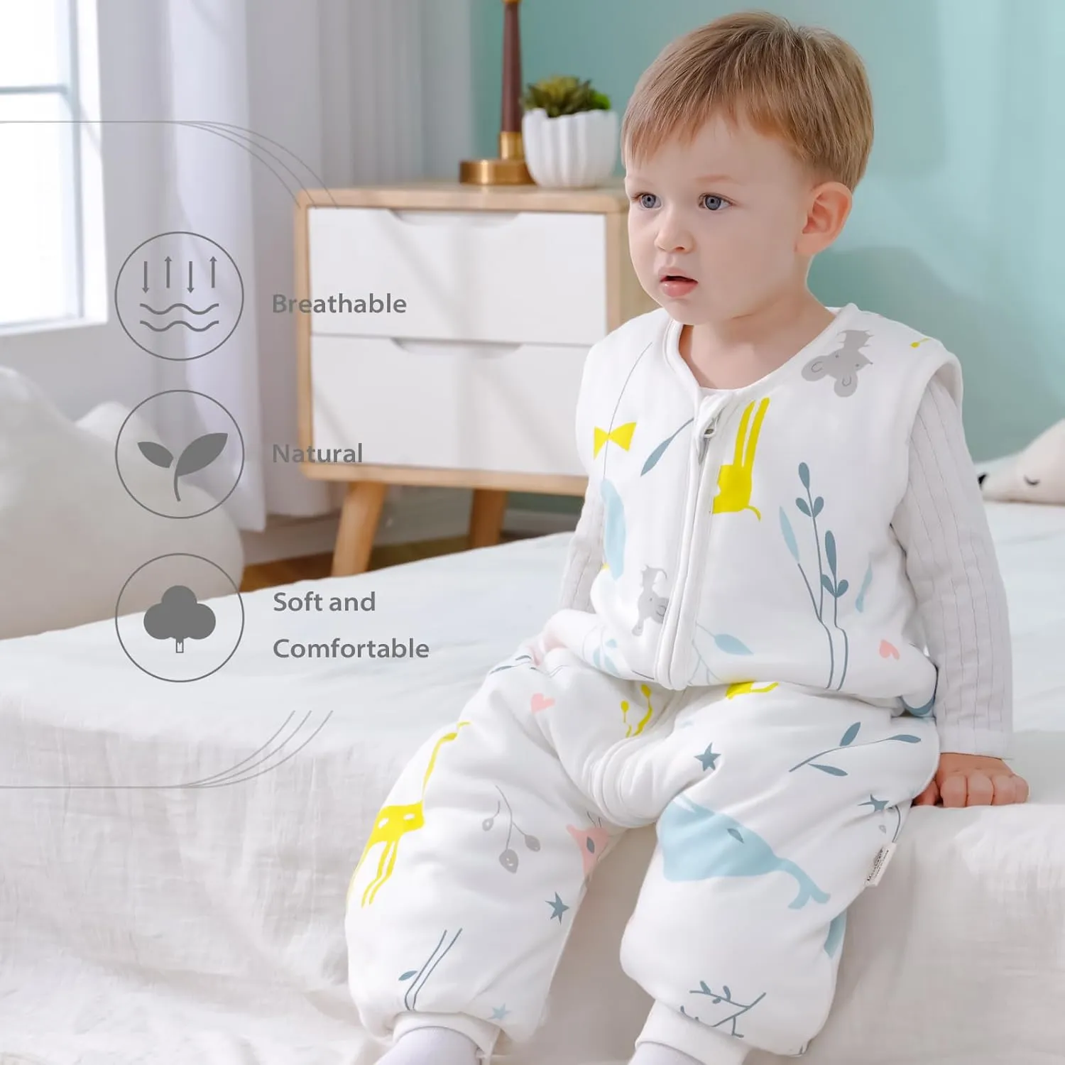 Mosebears Baby Sleep Sack with Feet，Baby Winter Sleep Sack for Toddler Thicken 2.5 TOG (6-18 Months, Baby height 28-34 inches)