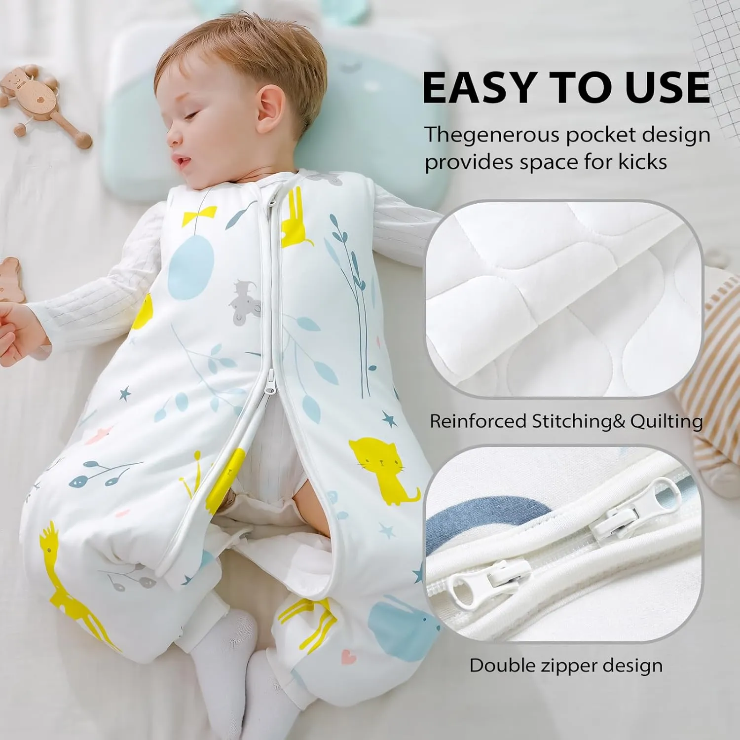 Mosebears Baby Sleep Sack with Feet，Baby Winter Sleep Sack for Toddler Thicken 2.5 TOG (6-18 Months, Baby height 28-34 inches)