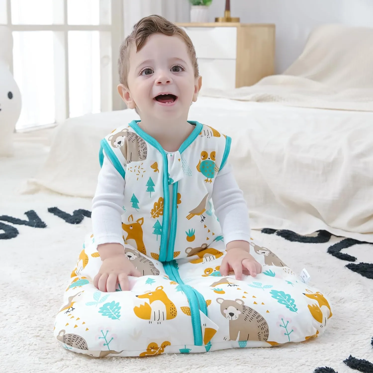 Mosebears Sleep Sack Baby Winter Wearable Blanket with 2-Way Zipper,2.5 TOG Cotton Sleep Sack Unisex (Animal World, 12-18 Months)