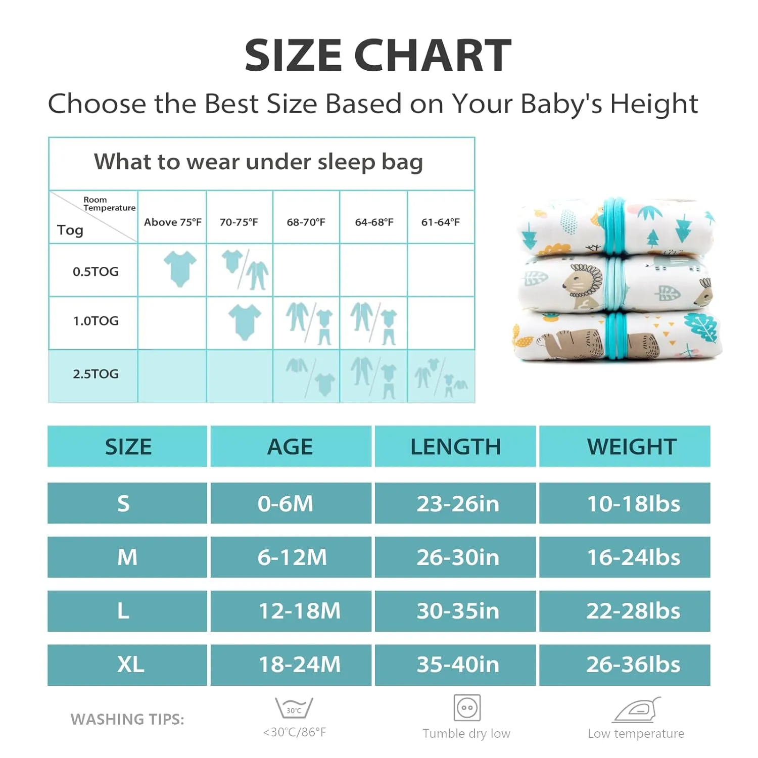 Mosebears Sleep Sack Baby Winter Wearable Blanket with 2-Way Zipper,2.5 TOG Cotton Sleep Sack Unisex (Animal World, 12-18 Months)