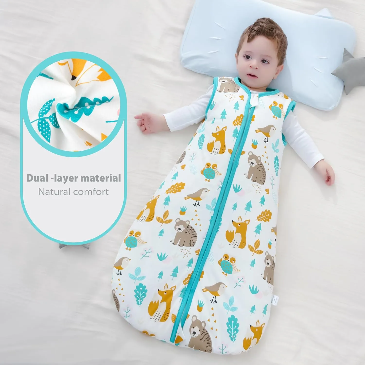 Mosebears Sleep Sack Baby Winter Wearable Blanket with 2-Way Zipper,2.5 TOG Cotton Sleep Sack Unisex (Animal World, 12-18 Months)
