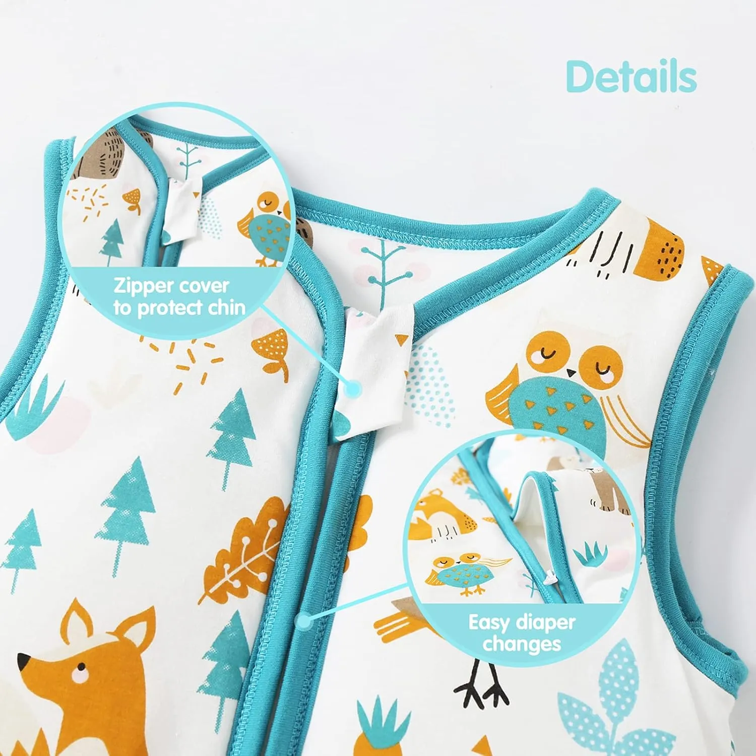 Mosebears Sleep Sack Baby Winter Wearable Blanket with 2-Way Zipper,2.5 TOG Cotton Sleep Sack Unisex (Animal World, 12-18 Months)