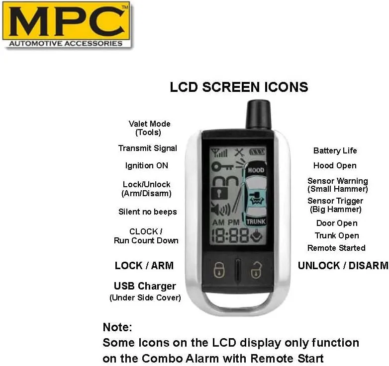 MPC 2-Way LCD Remote Starter Compatible with 1999-2002 GMC Yukon |Gas| |Key-to-Start| (1) 5-Button 2-Way Backlit LCD Remote and (1) 5-Button 1-Way Remote