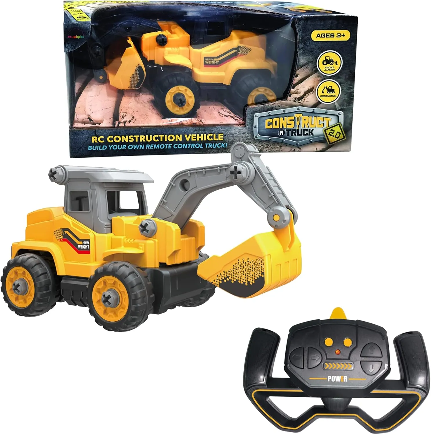 MUKIKIM Construct A Truck 2.0 – Excavator. Remote Control Take Apart Truck Toys for Kids. Educational STEM RC Car Building Set. Electric Digger Assemble Kit & Tool Included