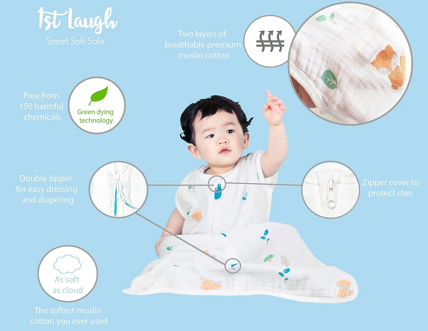 Muslin Cotton Toddler Sleeping Sack Bag, 0.5 Tog baby Lightweight Wearable Blanket for boy and girl (XL, Forest)