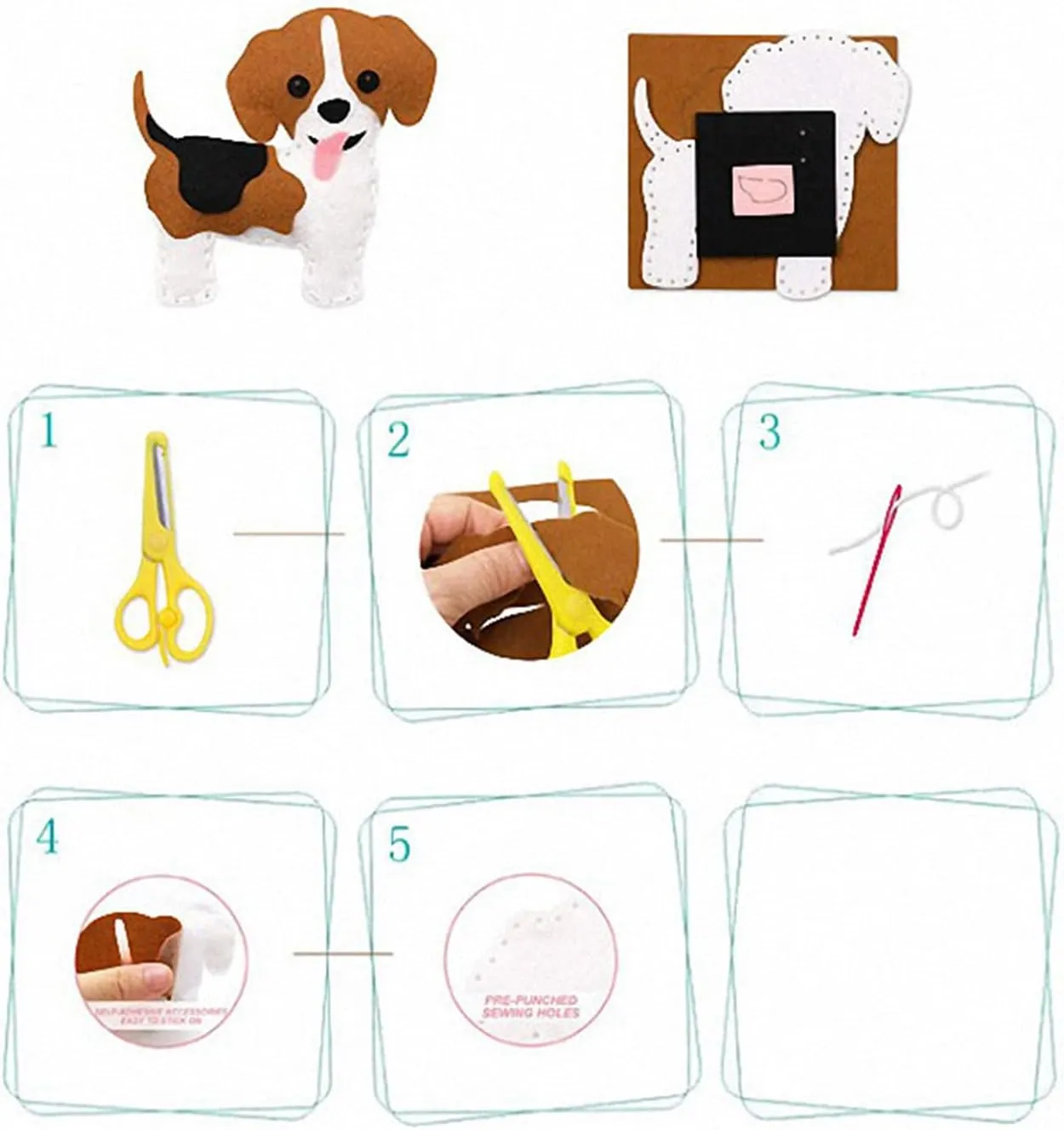 MYHJL Kid Sewing Craft Kit Felt Animals Children Birthday Gifts Educational Toys Stuffed Animals Set DIY Kits for Girls and Boys (E-Dog Series)
