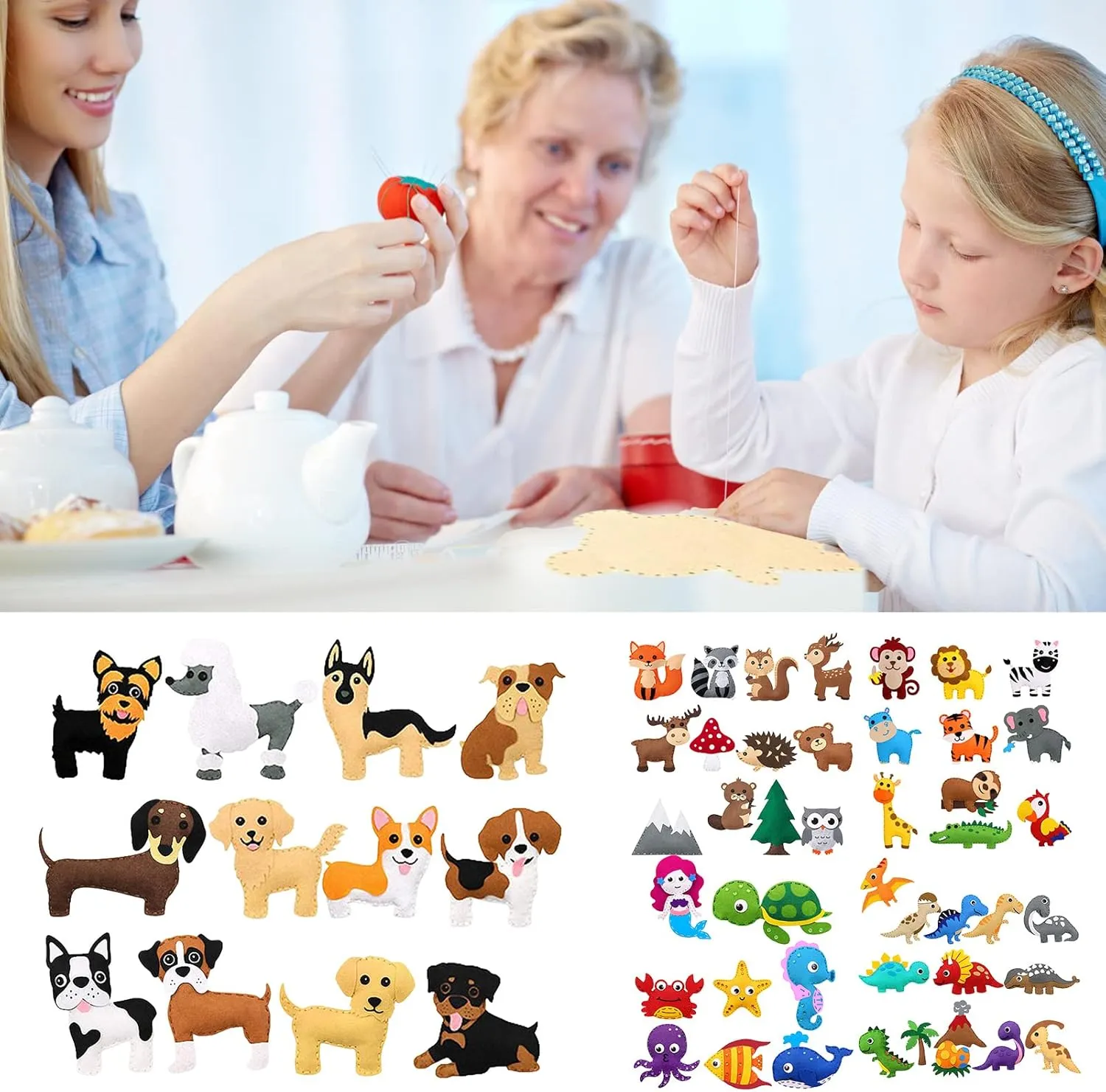 MYHJL Kid Sewing Craft Kit Felt Animals Children Birthday Gifts Educational Toys Stuffed Animals Set DIY Kits for Girls and Boys (E-Dog Series)