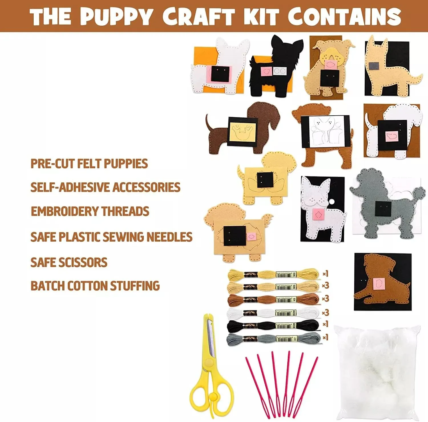 MYHJL Kid Sewing Craft Kit Felt Animals Children Birthday Gifts Educational Toys Stuffed Animals Set DIY Kits for Girls and Boys (E-Dog Series)