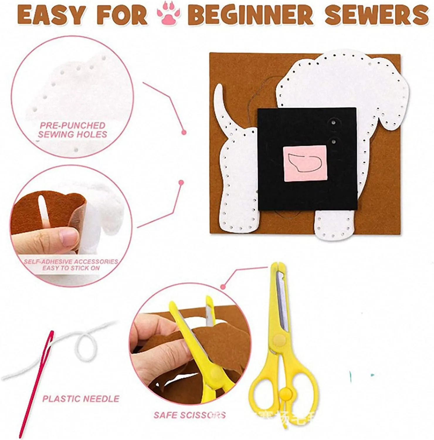 MYHJL Kid Sewing Craft Kit Felt Animals Children Birthday Gifts Educational Toys Stuffed Animals Set DIY Kits for Girls and Boys (E-Dog Series)