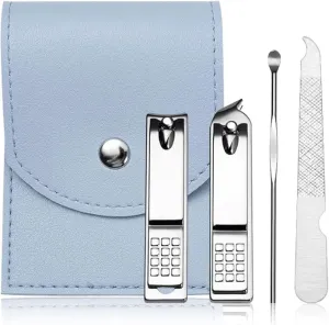 Nail Clipper Kit 4 or 7 Pieces Metal Nail Kits Basic Nail Clippers Set Personal Care Set Portable Pedicure Kit with Leather Bag Gifts for Him Home Use, Blue 7pcs