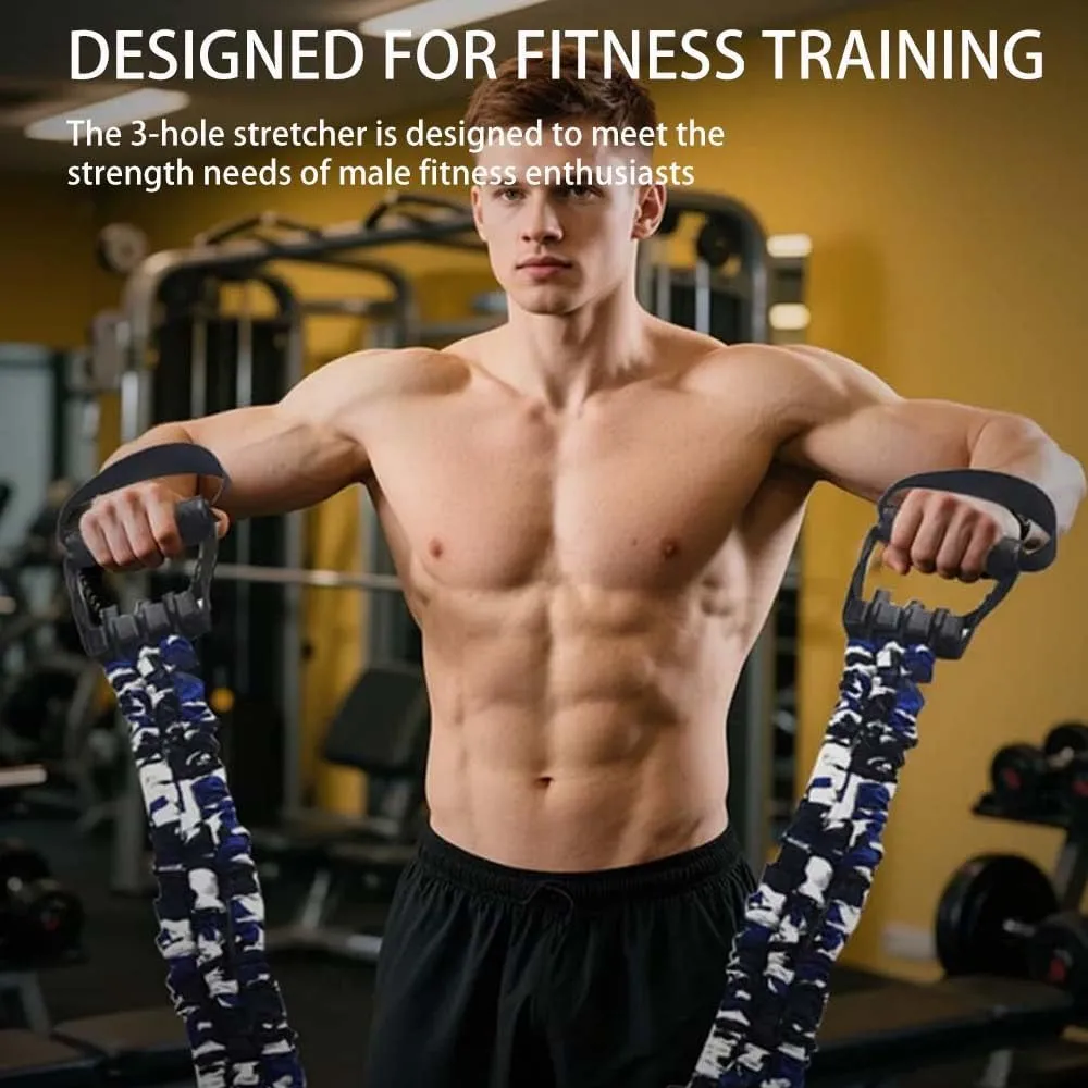 Natural Latex 3-Hole Resistance Stretcher, 2025 New Chest Expander Stretch Bands for Men, High Elasticity & Tear Resistant Exercise Bands with Handles, Full-Body Basic Training