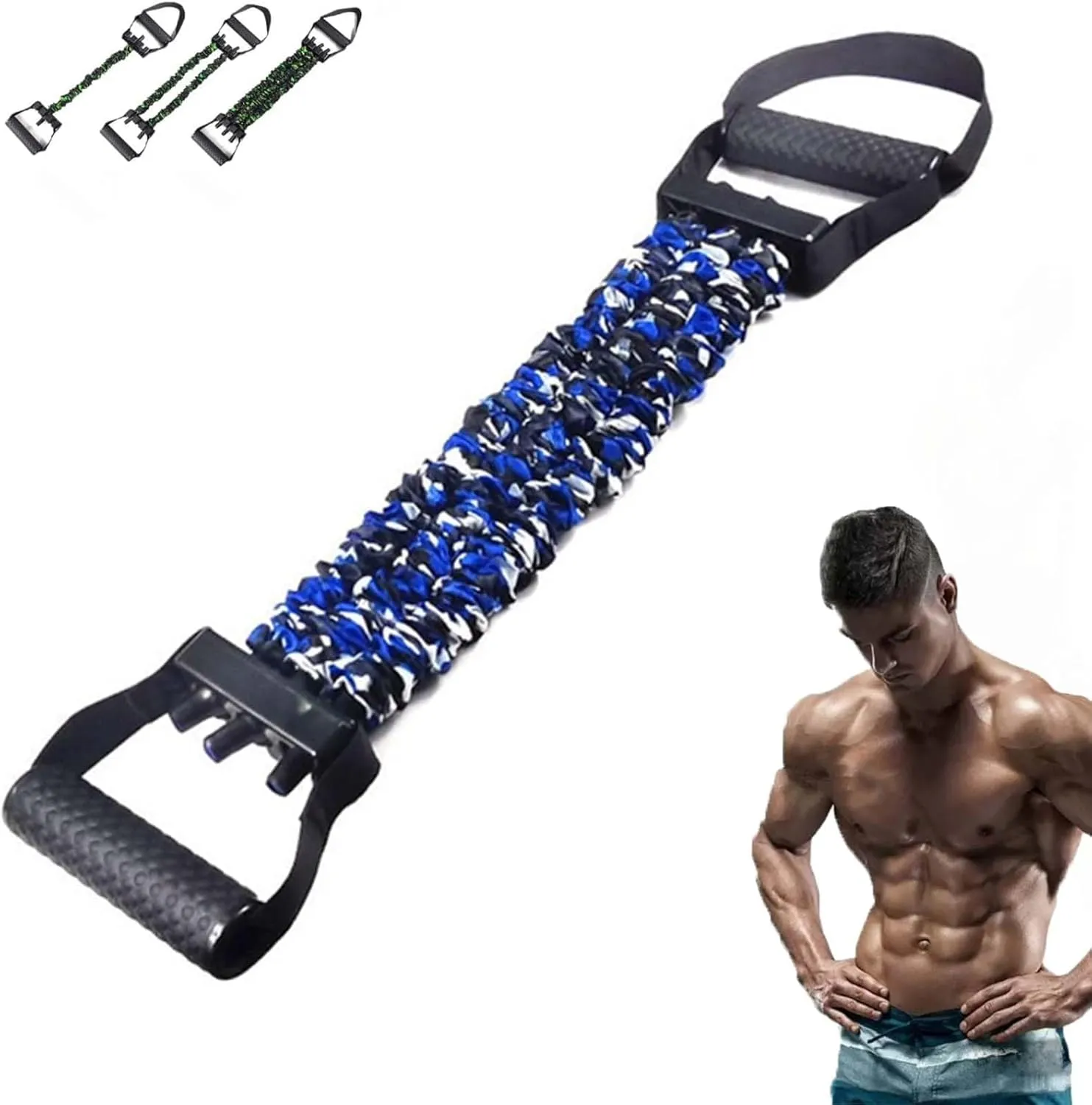 Natural Latex 3-Hole Resistance Stretcher, 2025 New Chest Expander Stretch Bands for Men, High Elasticity & Tear Resistant Exercise Bands with Handles, Full-Body Basic Training
