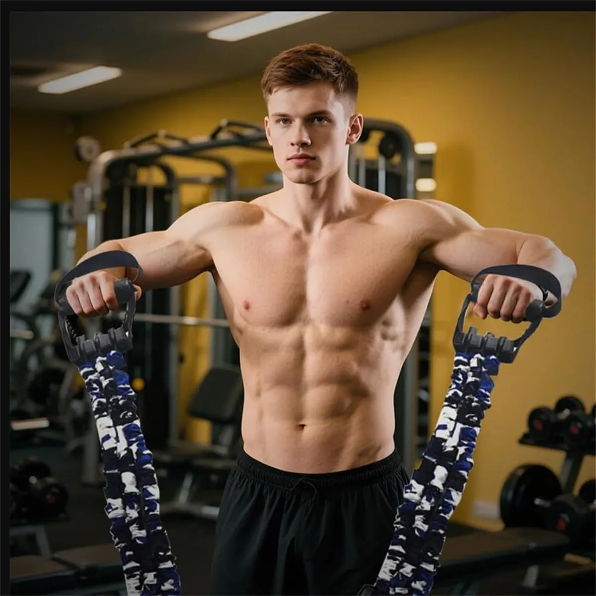 Natural Latex 3-Hole Resistance Stretcher,Chest Expander Stretch Bands for Men,High Elasticity & Tear Resistant Exercise Bands with Handles,Full-Body Basic Training,Strength Workouts