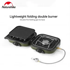 Naturehike Camping Gas Stove Ultralight Portable 2300W Two-Burner Head Foldable Outdoor Picnic BBQ Non-Stick Pan Stove Cookware