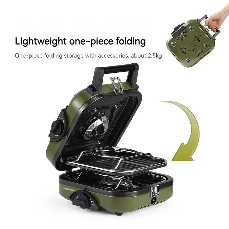 Naturehike Camping Gas Stove Ultralight Portable 2300W Two-Burner Head Foldable Outdoor Picnic BBQ Non-Stick Pan Stove Cookware