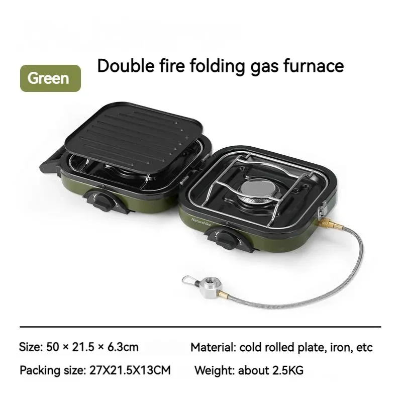 Naturehike Camping Gas Stove Ultralight Portable 2300W Two-Burner Head Foldable Outdoor Picnic BBQ Non-Stick Pan Stove Cookware