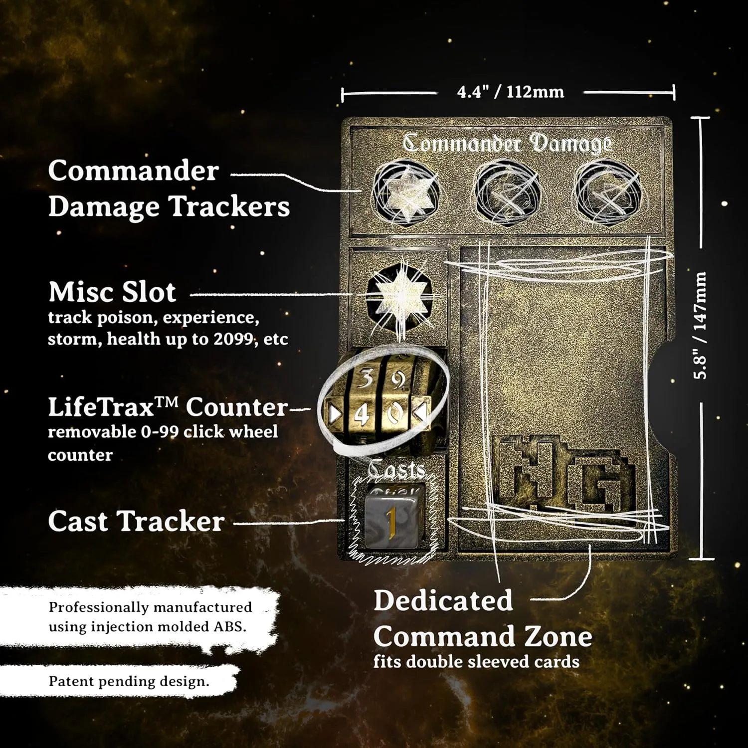 Nerd Gear Commander Essentials Kit - Ultimate Accessory for MTG Commander EDH - MTG Command Zone Tray - Health Counter - Spin Down Dice - Dry Erase Tokens (Ancient Bronze)