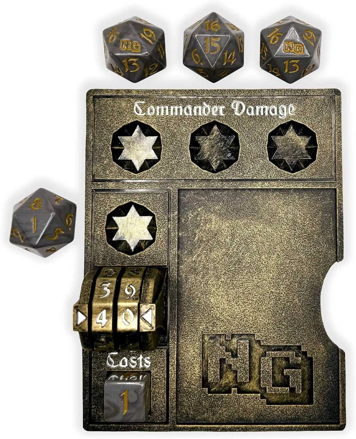 Nerd Gear Commander Essentials Kit - Ultimate Accessory for MTG Commander EDH - MTG Command Zone Tray - Health Counter - Spin Down Dice - Dry Erase Tokens (Ancient Bronze)