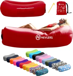 Nevlers Inflatable Lounger | 210T Polyester Inflatable Chair | No-Pump Blow Up Couch | Camping Couch Air Sofa Bed w/ 450 lbs. Cap., Pockets & Matching Bag | Use as Inflatable Couch for Adults & Kids