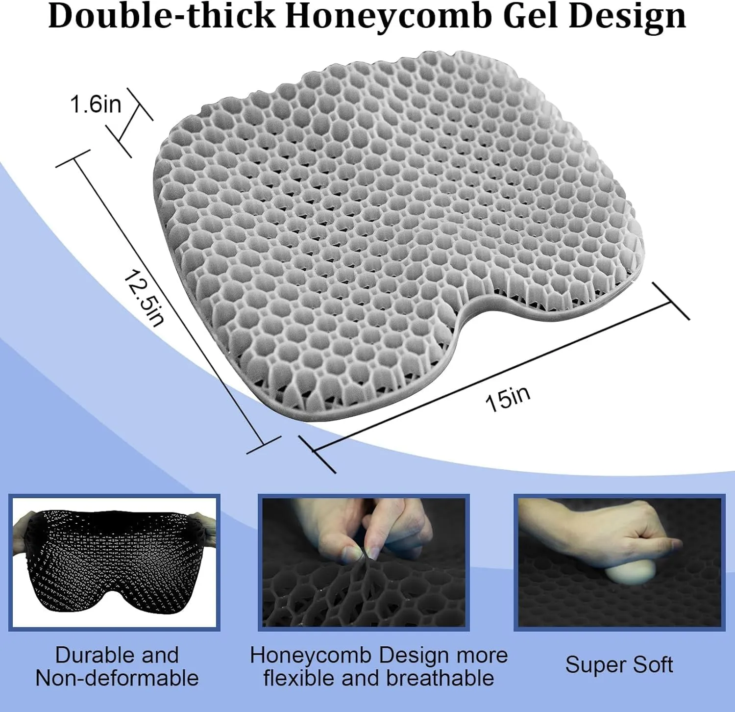NEW-Vi Anti-Slip Kayak Seat Cushion - Waterproof Thicken Gel Boat Kayak Canoe Rowing Stadium Pad for Sit in Kayak Chair Kayak Accessories Equipment Gear for Fishing Kayak