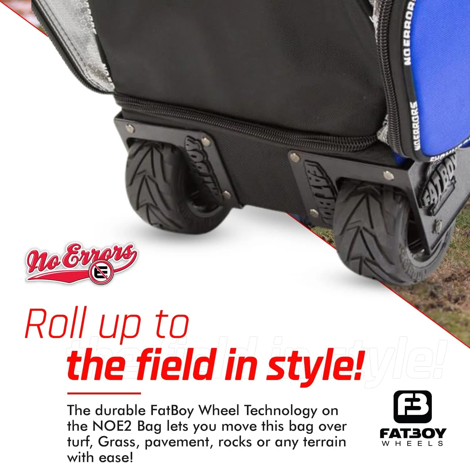 No Errors NO E2 Wheeled Catchers Gear Bag - Large Baseball and Softball Bag for Catcher’s Equipment with Fatboy Wheels