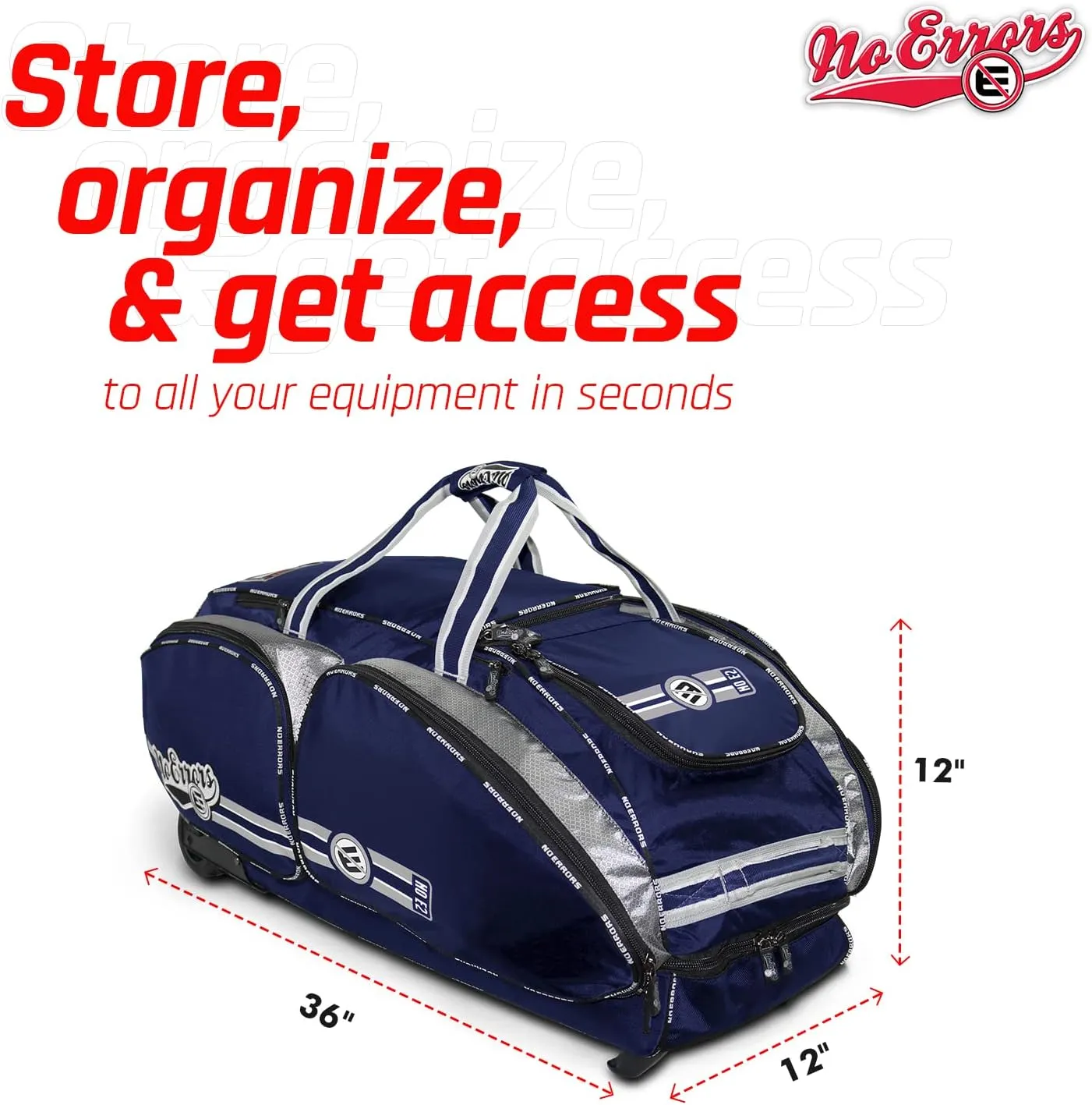 No Errors NO E2 Wheeled Catchers Gear Bag - Large Baseball and Softball Bag for Catcher’s Equipment with Fatboy Wheels