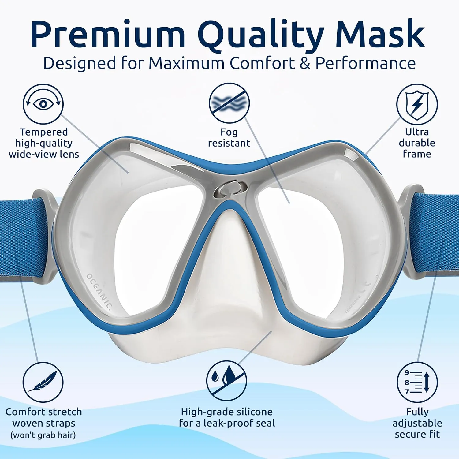 OCEANIC Snorkel Set – Snorkeling Gear, Panoramic Wide View, Anti-Fog Scuba Diving Mask, Snorkel, Fins & Mesh Gear Bag
