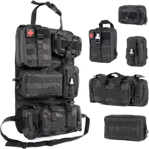 OHMU Tactical Seat Back Organizer Storage Hanger Bag with 5 Detachable Molle Pouch Vehicle Molle Panel Organizer Storage Bag Universal fits for All Vehicel