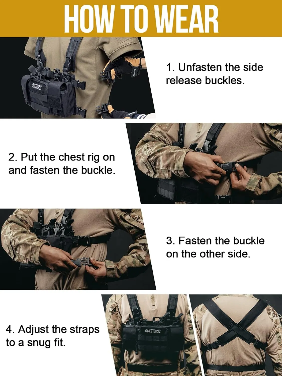OneTigris Chest Rig, MOLLE Airsoft Chest Rigs Tactical Chest Rig Dangler Pouch Admin Pouch for Hunting Shooting Hiking