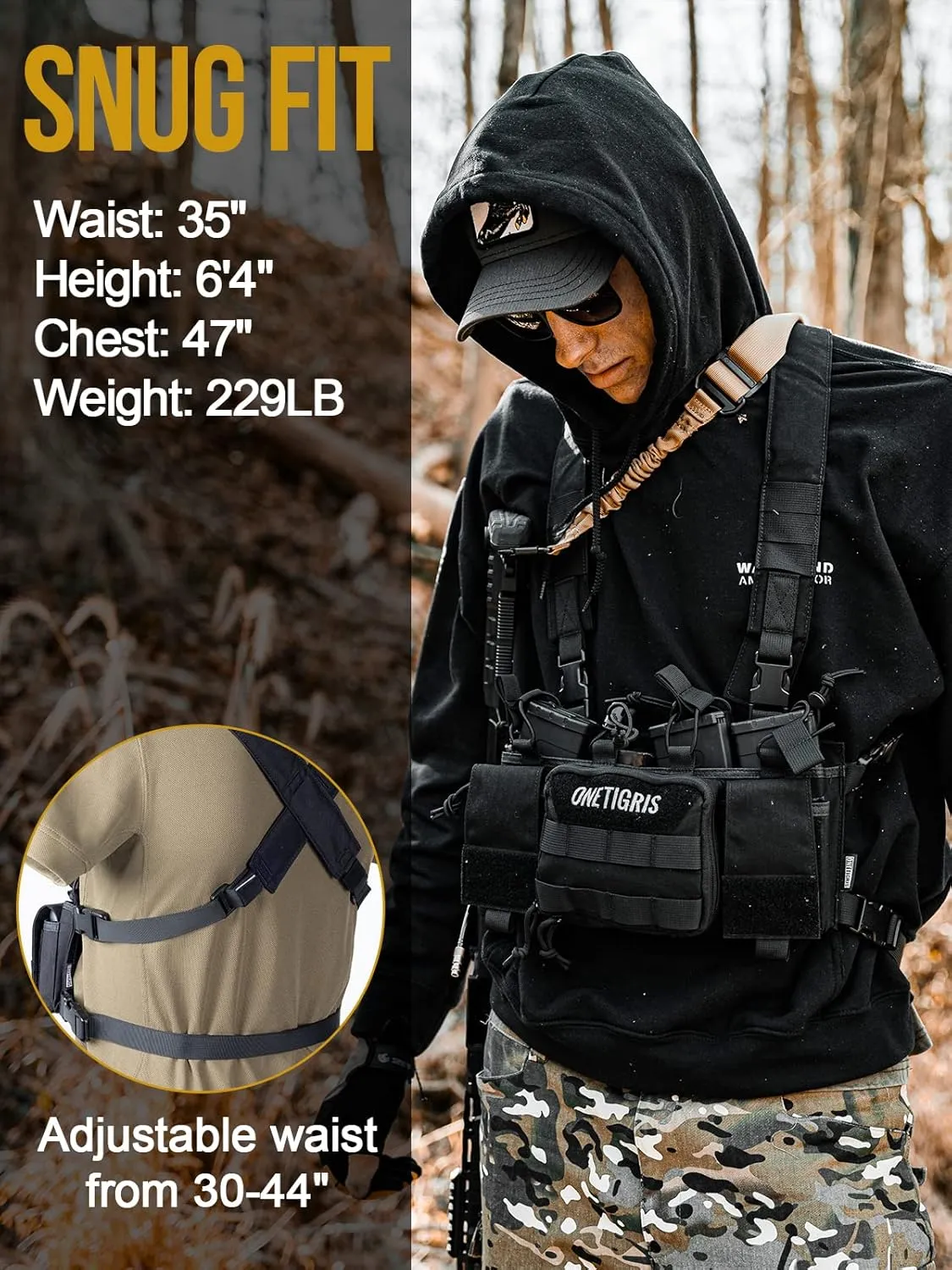 OneTigris Chest Rig, MOLLE Airsoft Chest Rigs Tactical Chest Rig Dangler Pouch Admin Pouch for Hunting Shooting Hiking