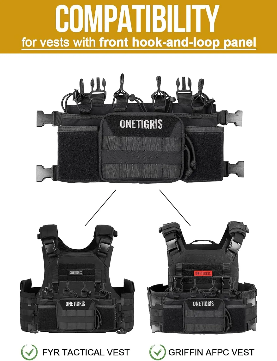 OneTigris Chest Rig, MOLLE Airsoft Chest Rigs Tactical Chest Rig Dangler Pouch Admin Pouch for Hunting Shooting Hiking