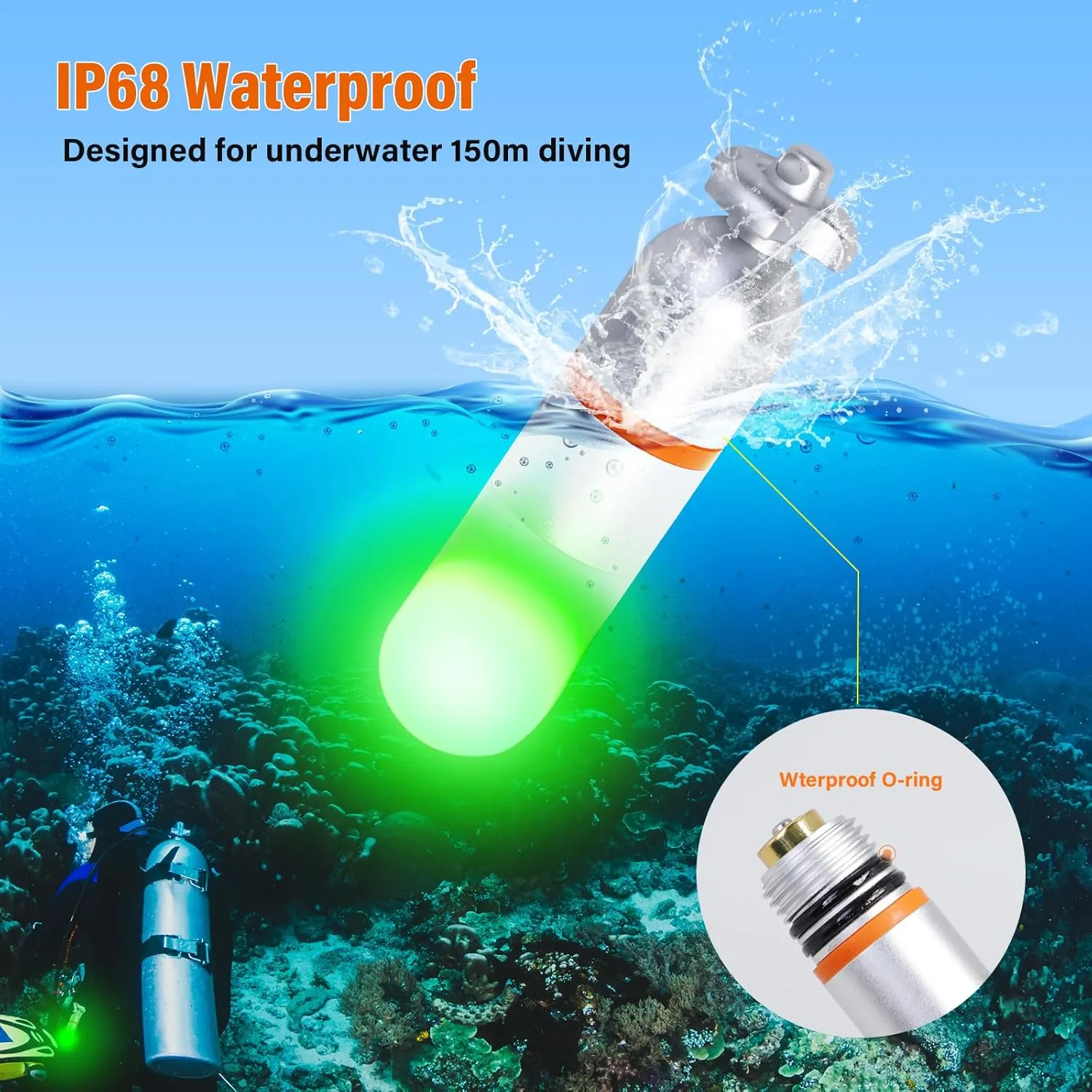 ORCATORCH SD01PRO Upgrade Bright Dive Signal Light, Submersible Beacon Mini Tank Marker Light with Constant and Flashing Modes, for Scuba Diving and Night Time Visibility (Green)