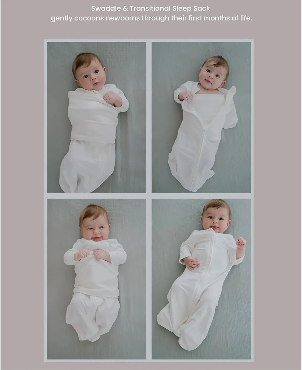 Organic Cotton Blend, All-in-One Sleep Sack Training System for Newborn Infant Baby