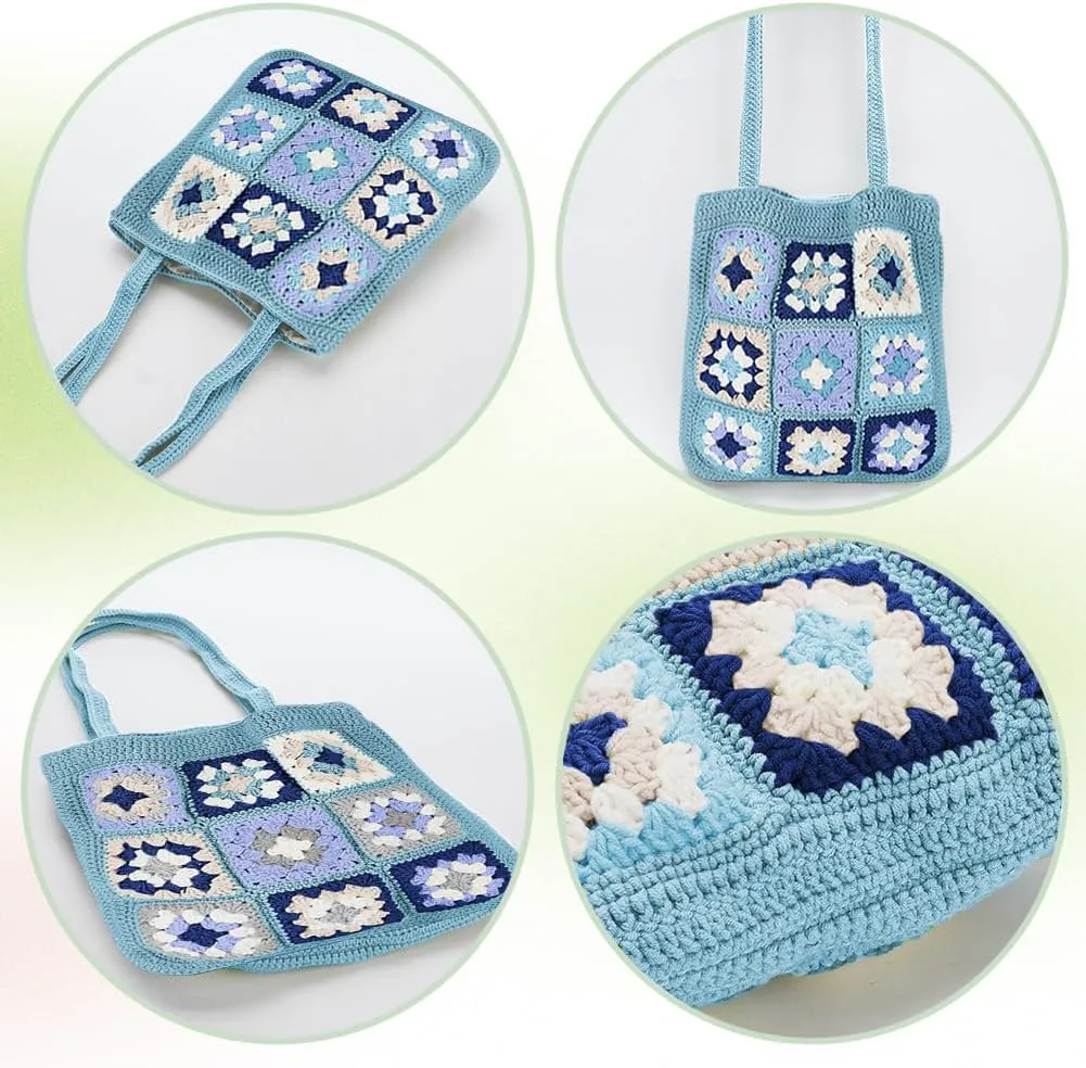 ORIGACH DIY Granny Square Crochet Bag Kit for Beginners Adults, Crochet Granny Square Bag Kit with Instruction Video Tutorials, Learn to Crochet Bag Making Kit for Starters, Dark Blue