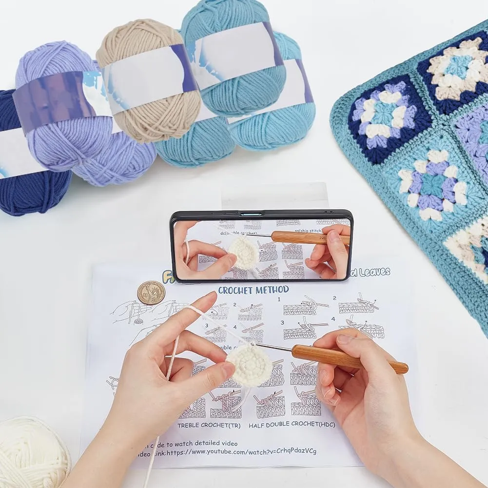 ORIGACH DIY Granny Square Crochet Bag Kit for Beginners Adults, Crochet Granny Square Bag Kit with Instruction Video Tutorials, Learn to Crochet Bag Making Kit for Starters, Dark Blue