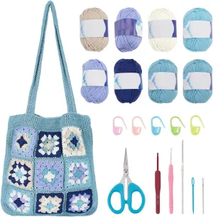 ORIGACH DIY Granny Square Crochet Bag Kit for Beginners Adults, Crochet Granny Square Bag Kit with Instruction Video Tutorials, Learn to Crochet Bag Making Kit for Starters, Dark Blue