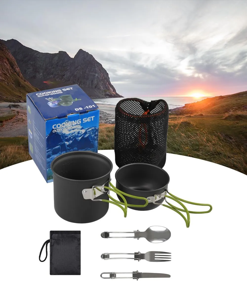 Outdoor Set of pots for 1-2 Persons Camping Cookware Backpacking Stove Mess Kit – Camping Cooking Set - Camping Pots and Pans Set - Camping Accessories Equipment