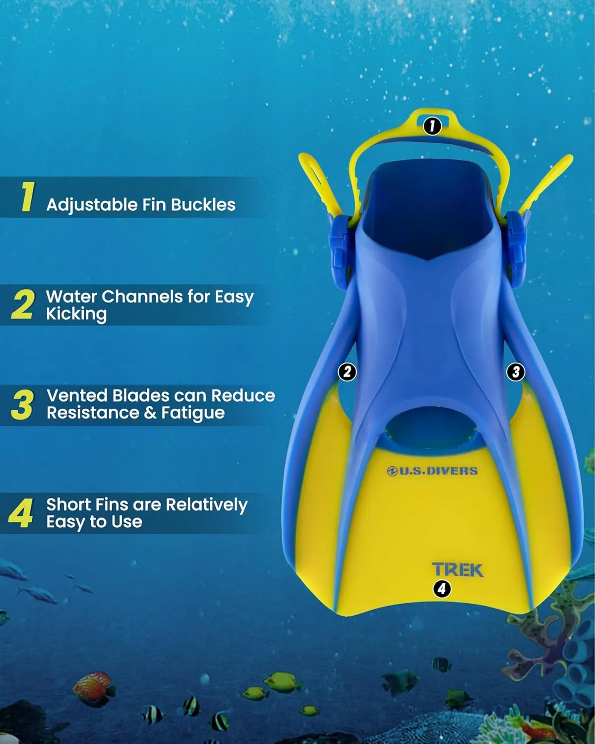 OutdoorMaster x U.S. Divers Admiral Set Adults Snorkeling Mask Fins Gear, Travel Use Scuba Diving Kit with Panoramic View Mask, Dry Top Snorkel, Trek Fins, Portable Bag for Swimming Snorkeling