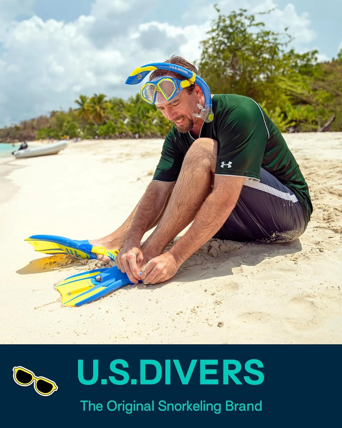 OutdoorMaster x U.S. Divers Admiral Set Adults Snorkeling Mask Fins Gear, Travel Use Scuba Diving Kit with Panoramic View Mask, Dry Top Snorkel, Trek Fins, Portable Bag for Swimming Snorkeling
