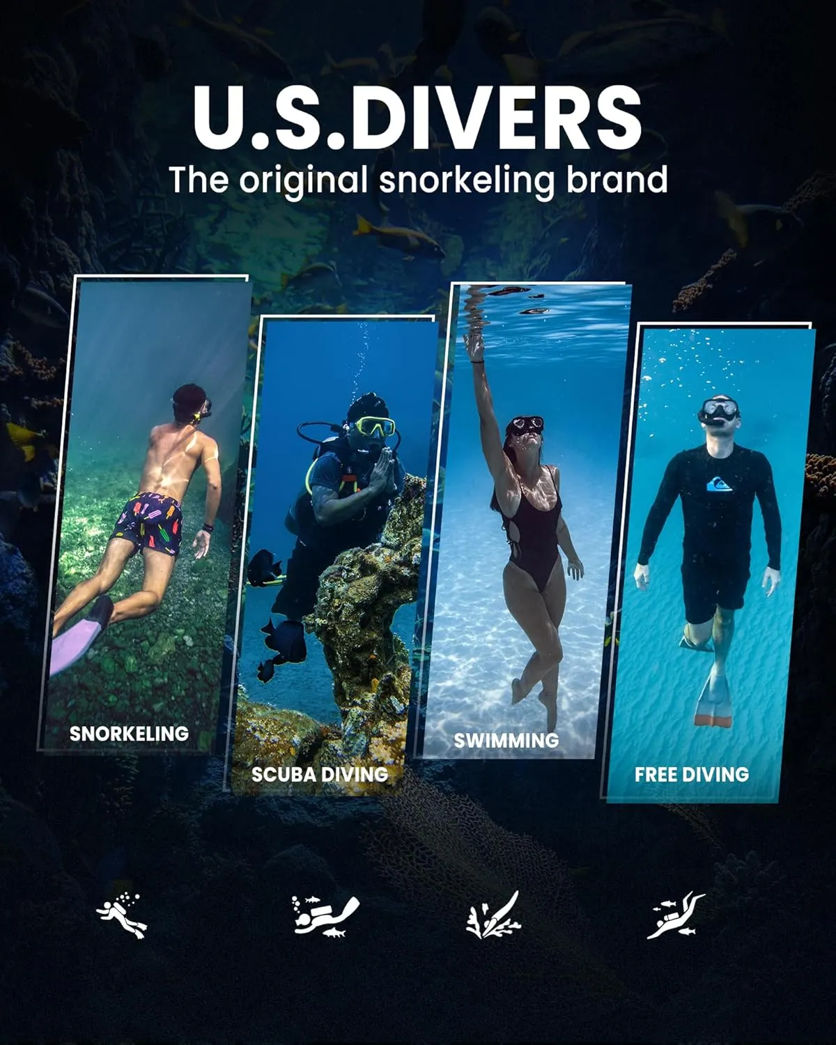 OutdoorMaster x U.S. Divers Admiral Set Adults Snorkeling Mask Fins Gear, Travel Use Scuba Diving Kit with Panoramic View Mask, Dry Top Snorkel, Trek Fins, Portable Bag for Swimming Snorkeling